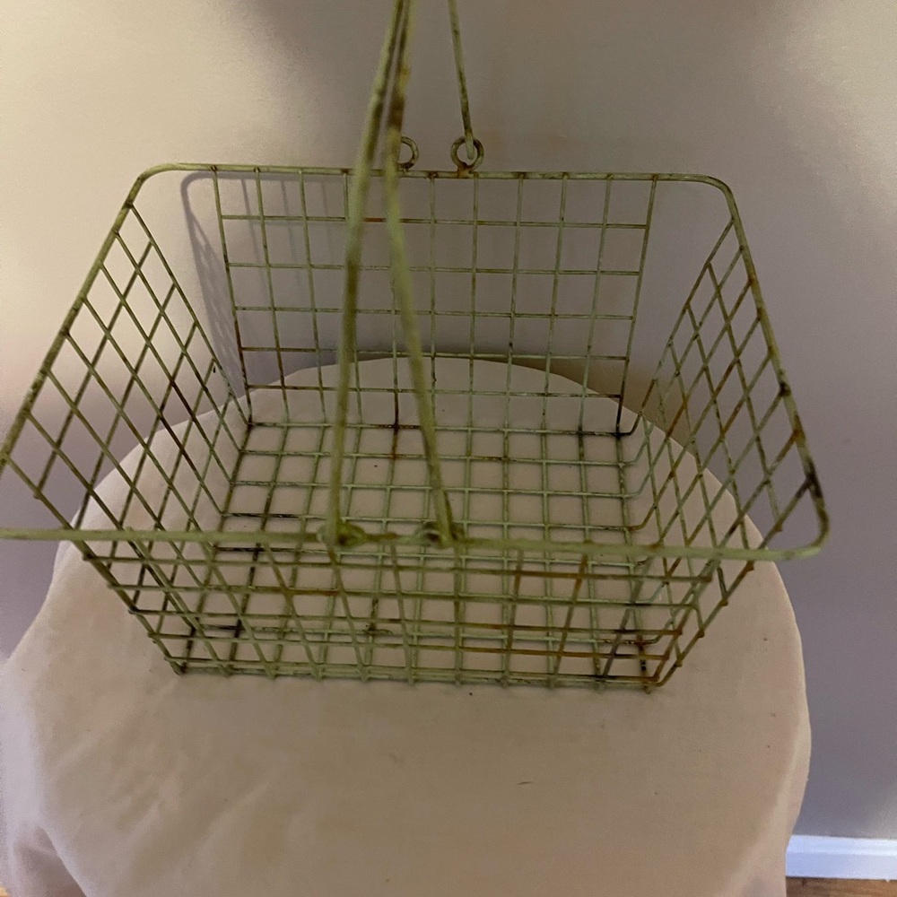 Wire Farm Egg Basket Vintage Storage Handles Rare Old Shopping Metal Oyster - Picture 3 of 7